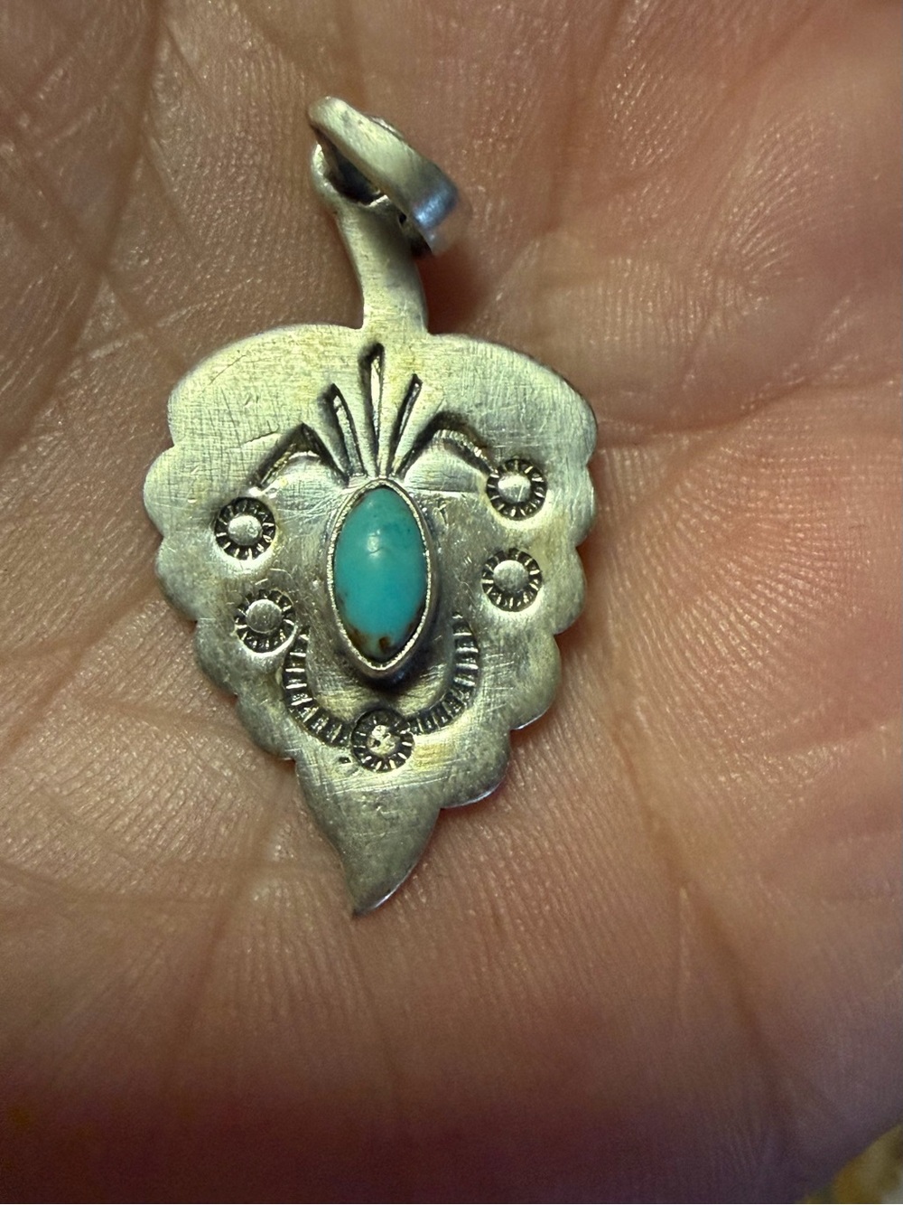 Stamped Sterling Pendant with Kingman Turquoise